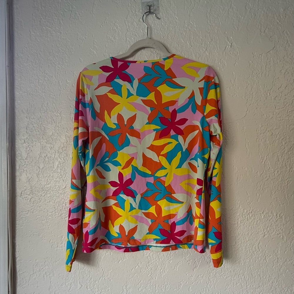 NWT Lands' End Women’s Long Sleeve Crew Neck Swim Tee Rash Guard Size M Floral - Picture 9 of 12